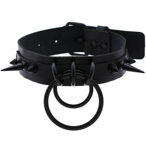 Black Choker with Double "O" Ring and Spikes