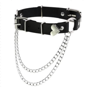 Black Choker with Double Chain and Hearth Accent