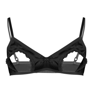 Black Open Satin Bra with Bow