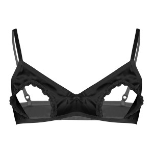 Black Open Satin Bra with Bow