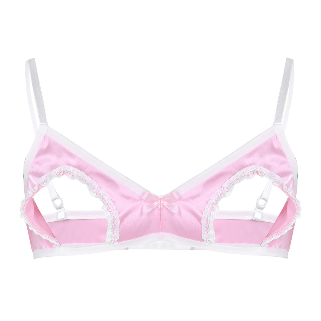 Pink Open Satin Bra with Bow - Nuclear Waste