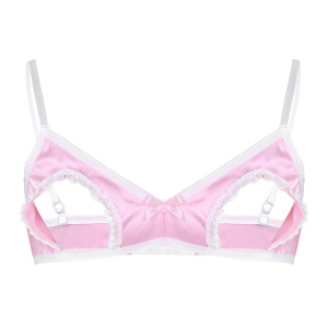 Pink Open Satin Bra with Bow