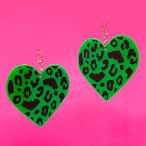 Batty Leopard Acrylic Earrings - Green