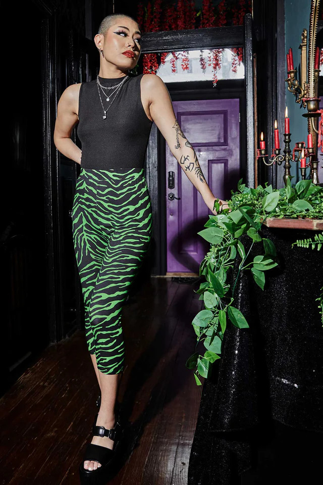 Psycho Zebra Knit Capri Pants - Nuclear Waste