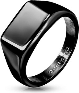 Wide Square Flat Top Black PVD Plated Stainless Steel Ring
