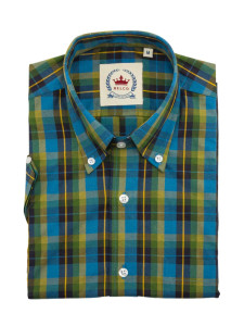 Men's Green & Blue Plaid Button Shirt