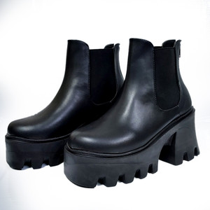 Black Vegan Chunky Heel Platform Chelsea Boots