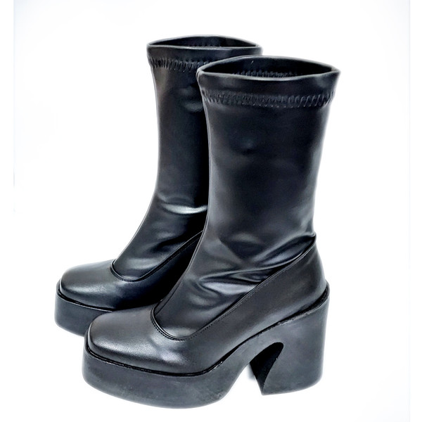 Bamboo Vegan Leather Chunky Heel Boots