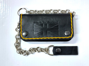 Yellow Stitched "Made in England" Leather Wallet with Chain