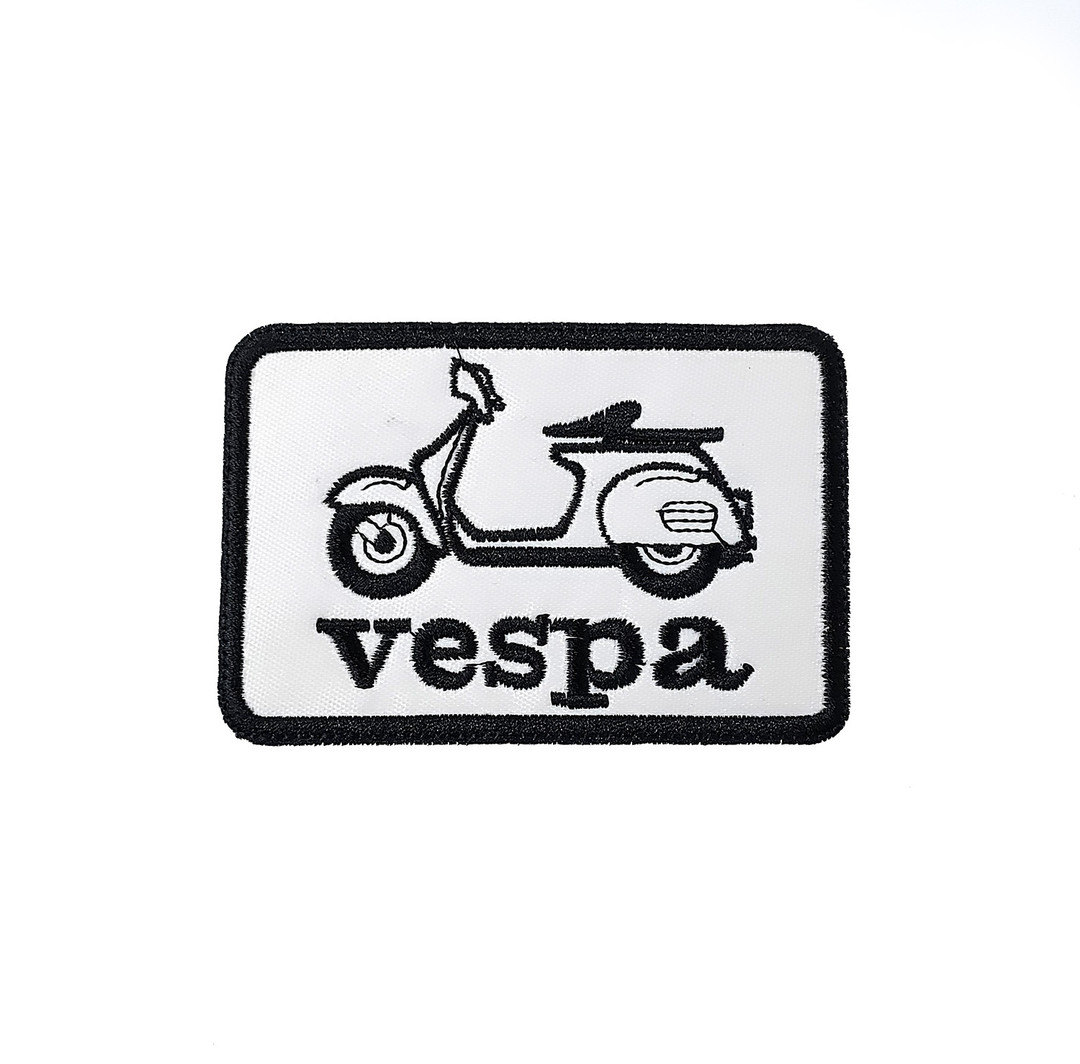 Vespa Scooter 2.5x4" White Embroidered Patch