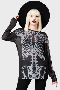 Scapula Sheer Skeleton Print Long Sleeve Top