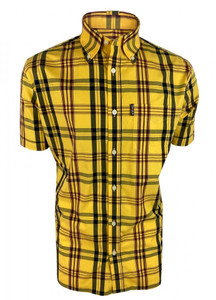 Mustard Windowpane Plaid Button Shirt with Handkerchief