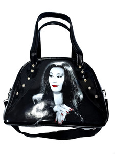 Morticia Addams Black Patent Bowler Handbag 