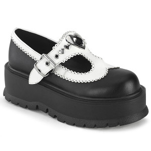 Black Platform Heart Studded T-Strap Maryjane Shoes