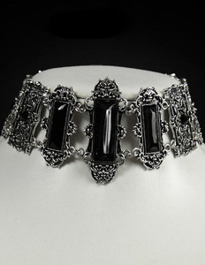 Antique Silver Vivian Black Choker Necklace