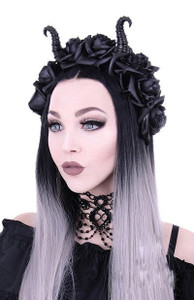 Gothic Wreath Maleficent Horned Headband w/ Roses