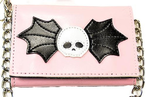 Winged Skull  Wallet with Chain - Pink