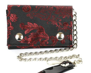 Red Brocade Wallet with Chain