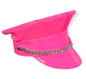 Neon Pink Patent Leather Kepi Hat