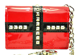 Red Patent Leather Studded Wallet w/ Chain