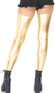 Gold Zora Wet Look Metallic Thigh Highs