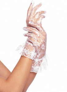 White Lace Gloves with Ruffles