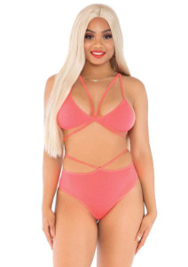 Cage Strap Bra and Panty Set - Coral