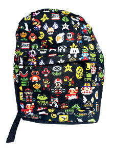 Super Mario Bros. Collage Black Backpack w/ Front Pouch