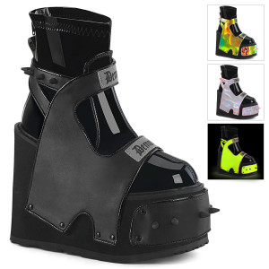 Black Vegan Wedge Platform Stretch Ankle Boot - Transformer-808