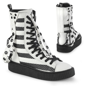 White Lace-Up Front Mid-Calf Creeper Sneaker Boot - SNEEKER-325