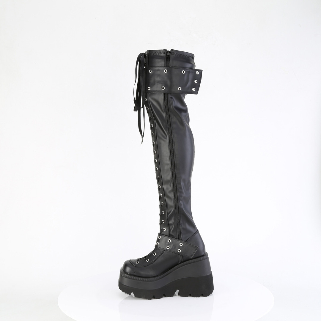 Stretch Thigh High Vegan Boot Featuring w/ Hook-N-Loop