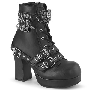 Vegan Mid-Calf Boot w/ Heart Spider Web Buckle Top Strap w/ D-Rings - GOTHIKA-66