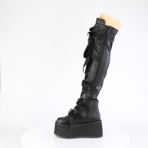 Black Vegan Buckle Strap Front Over-The-Knee Boot - DAMNED-325