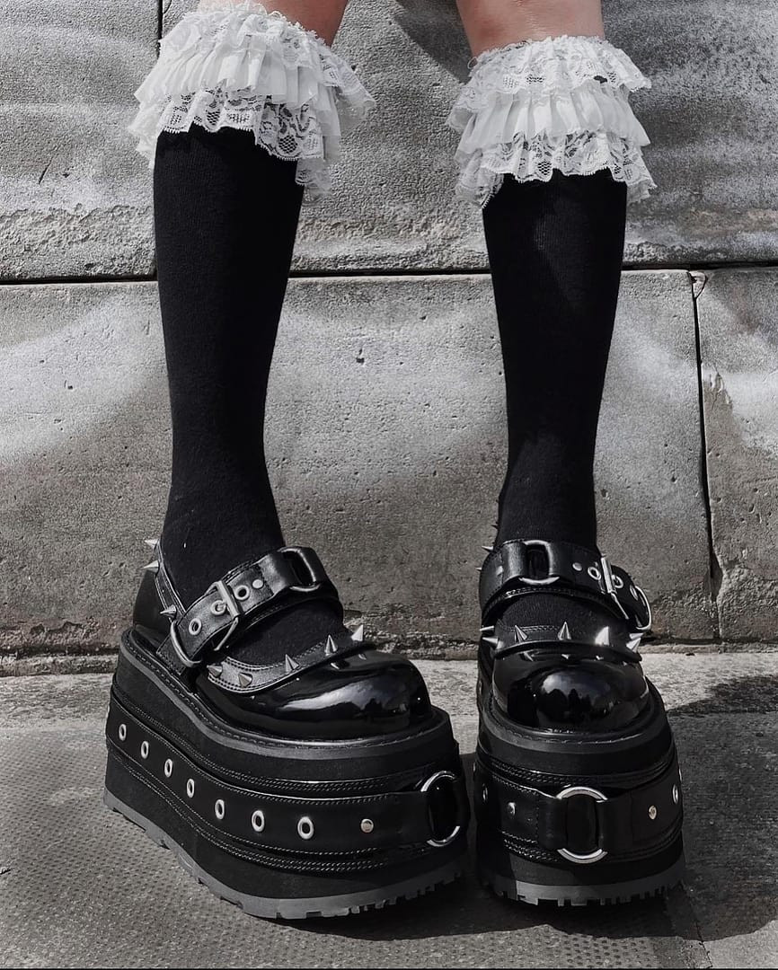 Black Vegan Studded Platform Mary Jane - DAMNED-20 - Nuclear Waste