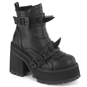 Black Vegan Spiked Cleated Platform Ankle Boot w/Coffin Straps - ASSAULT-72