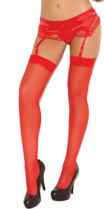 Sheer Thigh High Stockings - Red