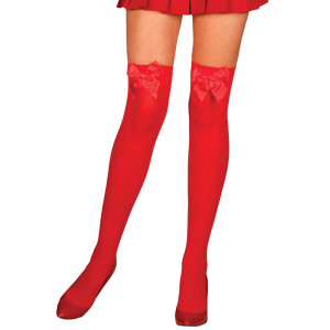 Red Opaque Thigh High Stockings with Bow