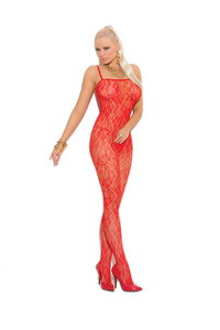 Red Queen Size Fishnet Long Sleeve Bodystocking with Open Crotch