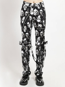 Black and Grey Allover Skull Print Bondage Pants