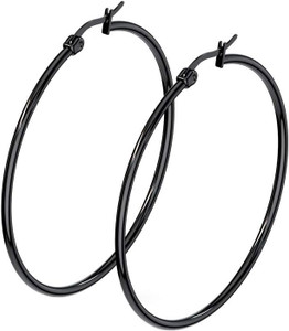 70mm Pair of Black IP 316L Stainless Steel Round Hoop Earrings