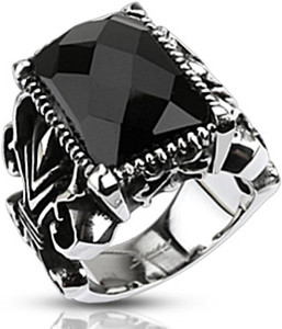 Rectangle Onyx Faceted Stone set Gothic Ring 316L Stainless Steel