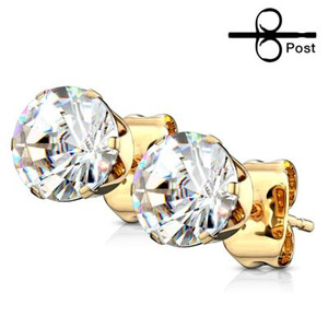 5mm Gold IP 316L Stainless Steel Stud Earring with Round Clear CZ