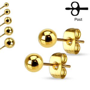 Gold Stainless Steel Hollow Ball End Earrings