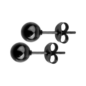 Black Stainless Steel Hollow Ball End Earrings