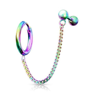 Rainbow Cartilage Chain with Click Ring and Barbell