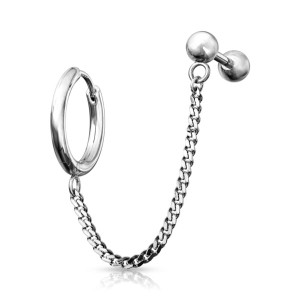 Silver Cartilage Chain with Click Ring and Barbell