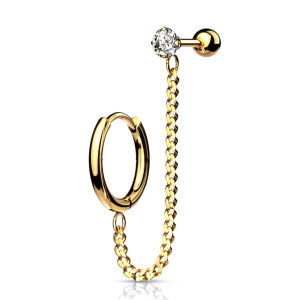 Gold Hoop to Stud Ear Chain with Crystal