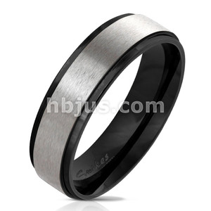 Black IP Stepped Edge with Brushed Steel Center Stainless Steel Ring