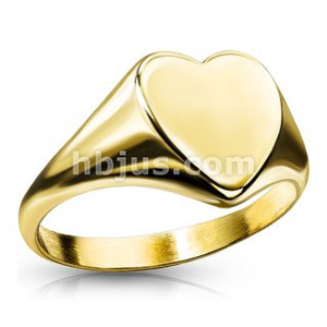 Flat Heart Top Gold PVD Over 316L Stainless Steel Ring