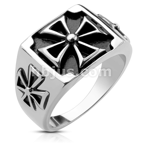Triple Iron Cross Cast Ring Stainless Steel